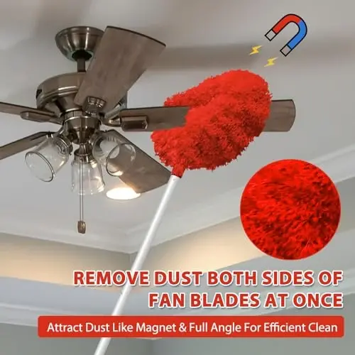 Ceiling Fan Cleaner Duster High Ceiling Extended Fan Blade Cleaner from 13 to 50 Inch Reusable Microfiber Ceiling Fan Duster with Extension Handle for Furniture Bookshelves Wall Door (Red) - 2