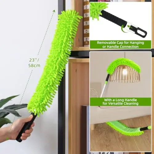 Tavan Vantilatörü Temizleyici Toz Bezi 75'' Uzatma Çubuğu ile, Tavan Vantilatörü Kanatları için Esnek Vantilatör Toz Bezi, Yüksek Tavan Vantilatörü için Yeniden Kullanılabilir Temizleme Aleti, Dar Alanlar için İnce Toz Bezi - 3