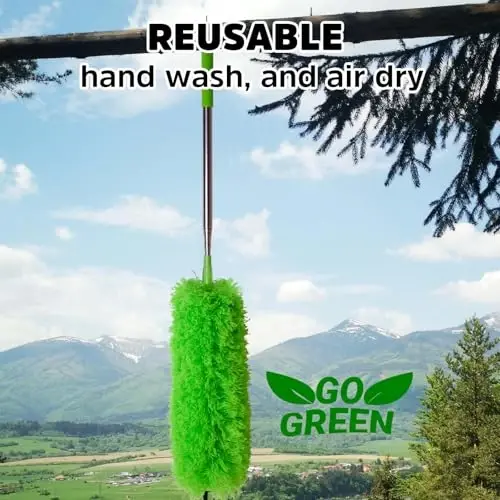 Ceiling Fan Cleaner Duster, Bafezoze Extendable Long Duster for High Ceilings, Telescoping Tall Extension Pole Green - 6