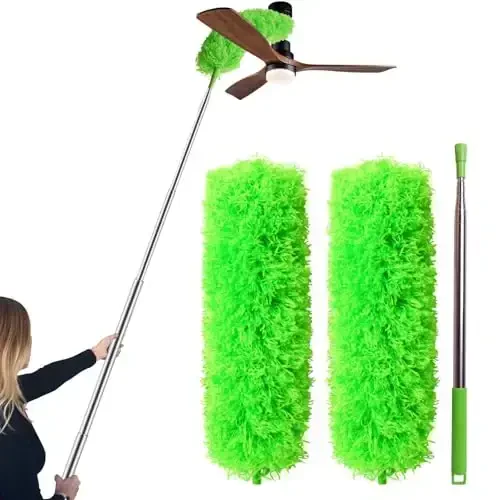 Ceiling Fan Cleaner Duster, Bafezoze Extendable Long Duster for High Ceilings, Telescoping Tall Extension Pole Green - BAFEZOZE