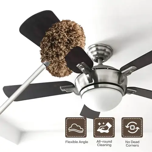 Heonay Ceiling Fan Cleaner Duster Reusable Microfiber Ceiling Fan Blade Cleaner Removable Duster with Extension Pole Adjusts 13 to 49.7 Inch for Cleaning Walls Furniture Door Window Top (Beige Brown) - 2