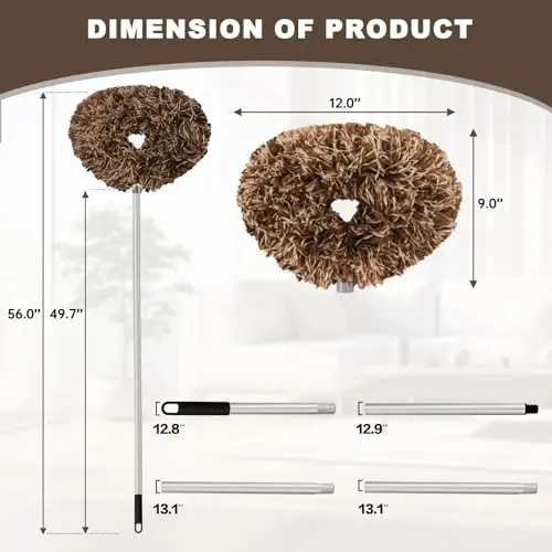 Heonay Ceiling Fan Cleaner Duster Reusable Microfiber Ceiling Fan Blade Cleaner Removable Duster with Extension Pole Adjusts 13 to 49.7 Inch for Cleaning Walls Furniture Door Window Top (Beige Brown) - 6