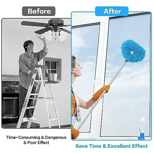 Ceiling Fan Cleaner Duster Reusable Microfiber Ceiling Fan Blade Cleaner Removable Duster with Extension Pole Adjusts 13 to 49.7 Inch for Cleaning Walls Bookshelves Furniture Door Window Top (Blue) - 4