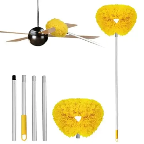 Ceiling Fan Cleaner Duster Reusable Microfiber Ceiling Fan Blade Cleaner Removable Duster with Extension Pole Adjusts 13 to 49.7 Inch for Cleaning Walls Bookshelves Furniture Door Window Top (Yellow) 