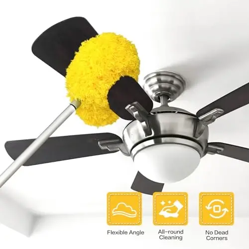 Ceiling Fan Cleaner Duster Reusable Microfiber Ceiling Fan Blade Cleaner Removable Duster with Extension Pole Adjusts 13 to 49.7 Inch for Cleaning Walls Bookshelves Furniture Door Window Top (Yellow) - 2