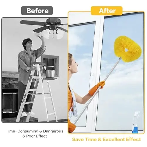 Ceiling Fan Cleaner Duster Reusable Microfiber Ceiling Fan Blade Cleaner Removable Duster with Extension Pole Adjusts 13 to 49.7 Inch for Cleaning Walls Bookshelves Furniture Door Window Top (Yellow) - 4