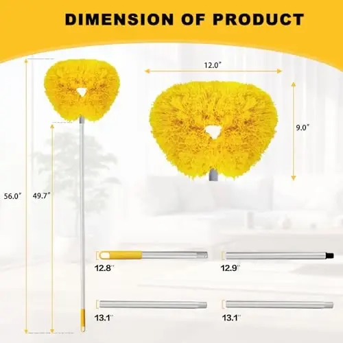 Ceiling Fan Cleaner Duster Reusable Microfiber Ceiling Fan Blade Cleaner Removable Duster with Extension Pole Adjusts 13 to 49.7 Inch for Cleaning Walls Bookshelves Furniture Door Window Top (Yellow) - 6