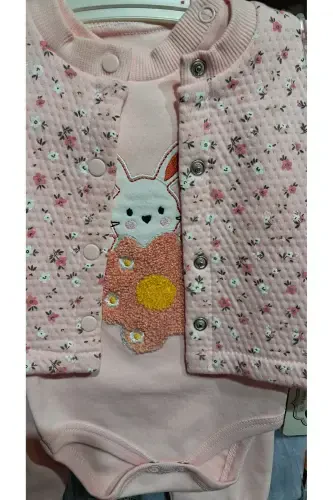 Tavşan Nakışlı 3 Lü Kız Bebek Zıbın Seti - 2