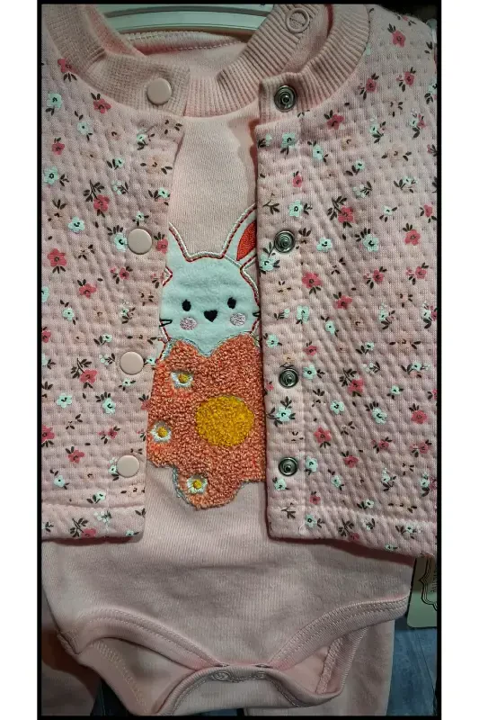 Tavşan Nakışlı 3 Lü Kız Bebek Zıbın Seti - 3