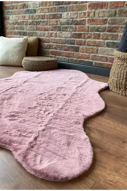 Tavşan Tüyü Post Peluş Ultra Yumuşak Post Puffy Pembe-Pembe - SARAZ HALI