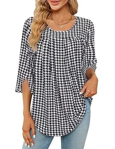 Viracy 3/4 Sleeve Tunic Tops to Wear with Leggings Crewneck Pleated Long Loose Fit Shirt Blouses - 1