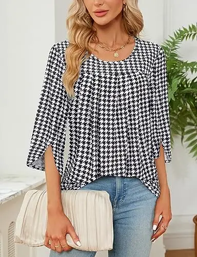 Viracy 3/4 Sleeve Tunic Tops to Wear with Leggings Crewneck Pleated Long Loose Fit Shirt Blouses - 3