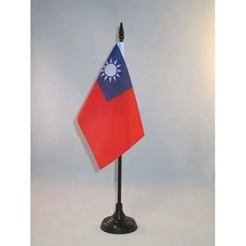 Taiwan Table Flag 4'' x 6'' - Taiwanese Desk Flag 15 x 10 cm. - Black plastic stick and base - AZ FLAG 