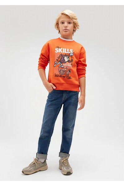 Tazmanian Devil Print Orange Hoodie 6S10080-82823 - MAVI