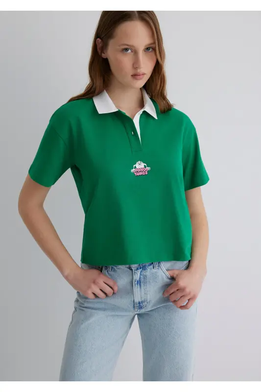 Tazmanya Baskılı Yeşil Tişört Regular Fit / Normal Kesim 1613356-90731 - Yeşil-90731 - 1