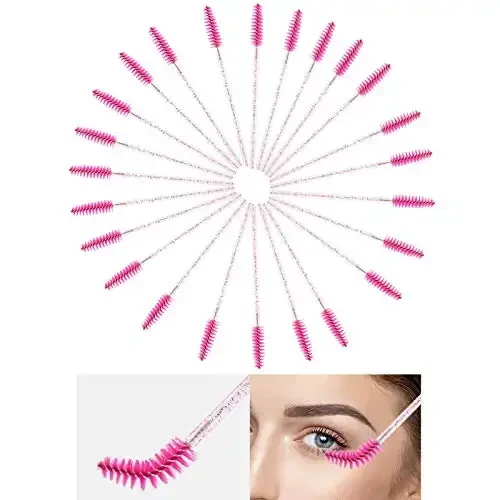 Tbestmax 200 Disposable Mascara Wand and Lipstick Applicator Wands Crystal Lip Gloss Brush Lash Spoolies for Eyelash Extensions (Hotpink) - 3