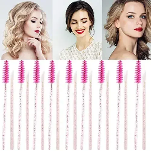 Tbestmax 200 Disposable Mascara Wand and Lipstick Applicator Wands Crystal Lip Gloss Brush Lash Spoolies for Eyelash Extensions (Hotpink) - 7