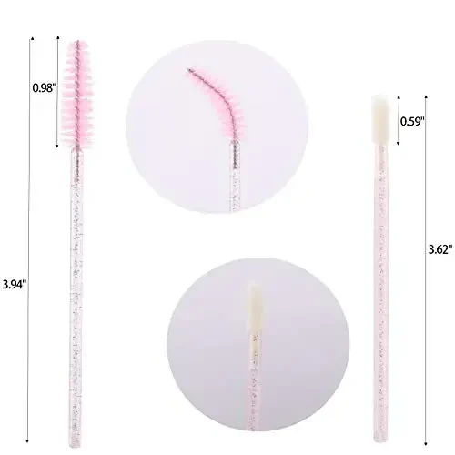 Tbestmax 200 Disposable Mascara Wand and Lipstick Applicator Wands Crystal Lip Gloss Brush Lash Spoolies for Eyelash Extensions (Pink) - 2