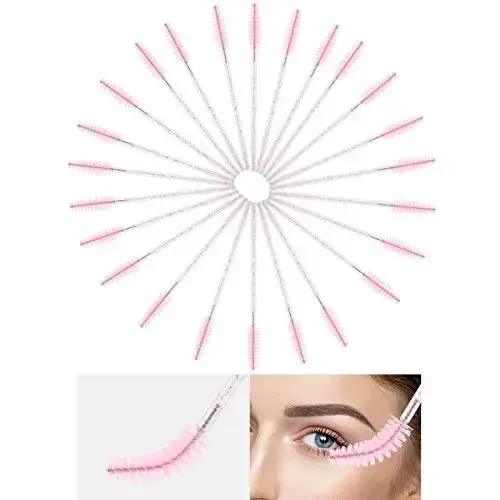 Tbestmax 200 Disposable Mascara Wand and Lipstick Applicator Wands Crystal Lip Gloss Brush Lash Spoolies for Eyelash Extensions (Pink) - 3
