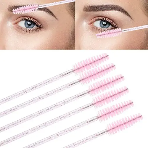 Tbestmax 200 Disposable Mascara Wand and Lipstick Applicator Wands Crystal Lip Gloss Brush Lash Spoolies for Eyelash Extensions (Pink) - 4