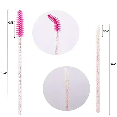 Tbestmax 200 Disposable Mascara Wand and Lipstick Applicator Wands Crystal Lip Gloss Brush Lash Spoolies for Eyelash Extensions (Hotpink) - 2