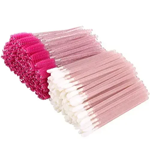 Tbestmax 200 Disposable Mascara Wand and Lipstick Applicator Wands Crystal Lip Gloss Brush Lash Spoolies for Eyelash Extensions (Hotpink) 