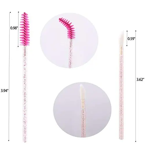 Tbestmax 200 Disposable Mascara Wand and Lipstick Applicator Wands Crystal Lip Gloss Brush Lash Spoolies for Eyelash Extensions (Hotpink) - MODAZONE (1)