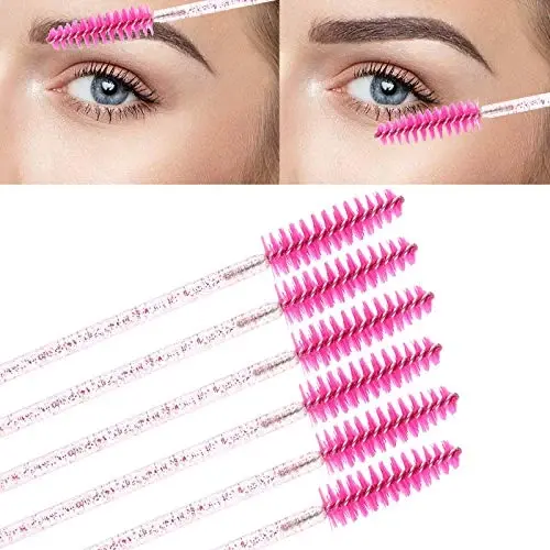 Tbestmax 200 Disposable Mascara Wand and Lipstick Applicator Wands Crystal Lip Gloss Brush Lash Spoolies for Eyelash Extensions (Hotpink) - 4