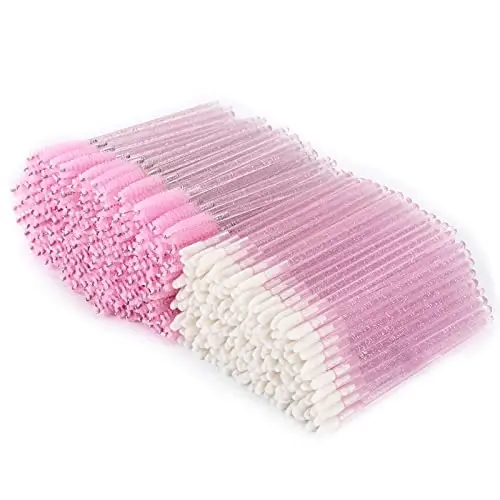 Tbestmax 400 Spoolies Mascara Wand and Lip Brush Disposable Lash Brushes for Eyelash Extensions, Lipstick Lip Gloss Wands Applicator Tool (Pink) 
