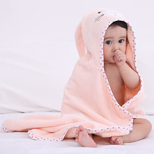 TBEZY Baby Hooded Towel with Unique Animal Design Ultra Soft Thick Cotton Bath Towel for Newborn (Bunny) - 8