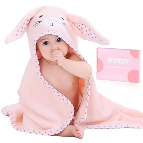 TBEZY Baby Hooded Towel with Unique Animal Design Ultra Soft Thick Cotton Bath Towel for Newborn (Bunny) - 1