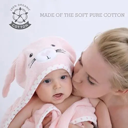 TBEZY Baby Hooded Towel with Unique Animal Design Ultra Soft Thick Cotton Bath Towel for Newborn (Bunny) - 3
