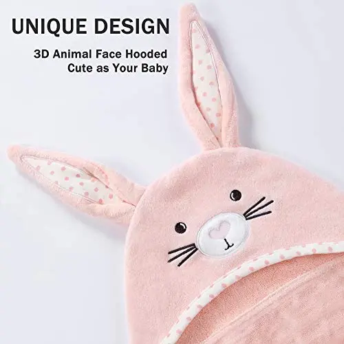 TBEZY Baby Hooded Towel with Unique Animal Design Ultra Soft Thick Cotton Bath Towel for Newborn (Bunny) - 6