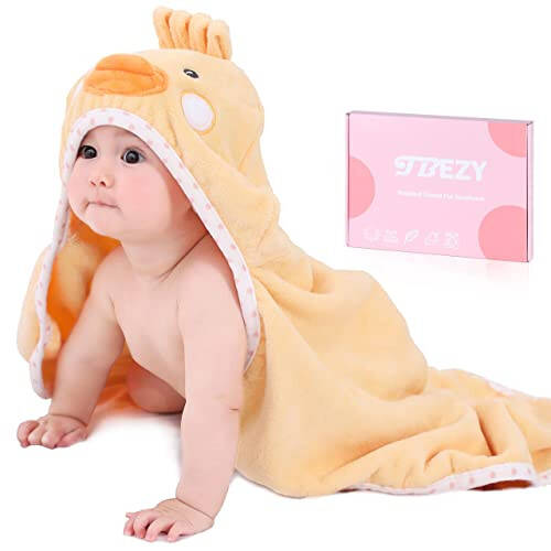 TBEZY Baby Hooded Towel with Unique Animal Design Ultra Soft Thick Cotton Bath Towel for Newborn (Chick) - 8