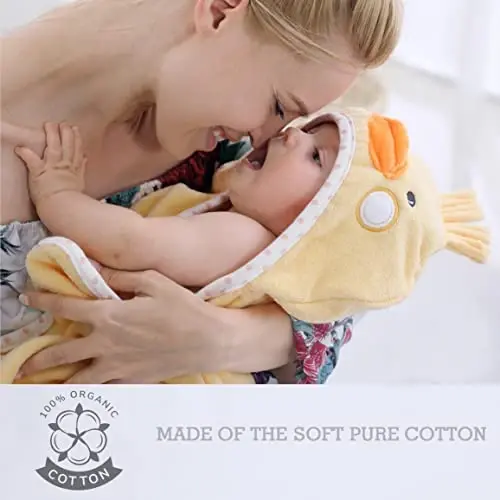TBEZY Baby Hooded Towel with Unique Animal Design Ultra Soft Thick Cotton Bath Towel for Newborn (Chick) - 3