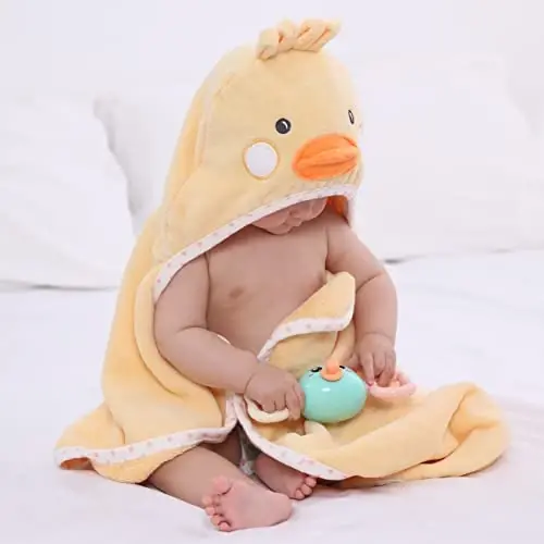 TBEZY Baby Hooded Towel with Unique Animal Design Ultra Soft Thick Cotton Bath Towel for Newborn (Chick) - 4