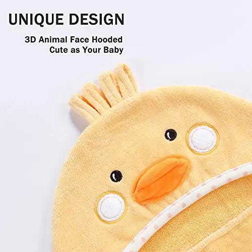 TBEZY Baby Hooded Towel with Unique Animal Design Ultra Soft Thick Cotton Bath Towel for Newborn (Chick) - 6