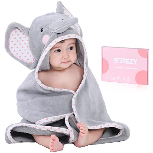 TBEZY Baby Hooded Towel with Unique Animal Design Ultra Soft Thick Cotton Bath Towel for Newborn (Elephant) - 4