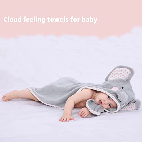 TBEZY Baby Hooded Towel with Unique Animal Design Ultra Soft Thick Cotton Bath Towel for Newborn (Elephant) - 5