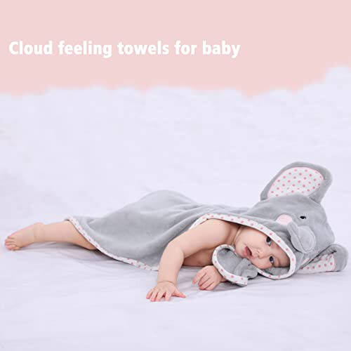 TBEZY Baby Hooded Towel with Unique Animal Design Ultra Soft Thick Cotton Bath Towel for Newborn (Elephant) - 5