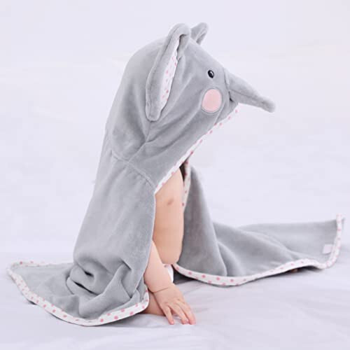 TBEZY Baby Hooded Towel with Unique Animal Design Ultra Soft Thick Cotton Bath Towel for Newborn (Elephant) - 7