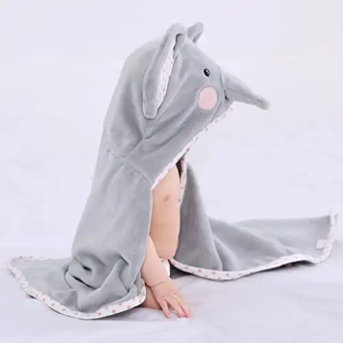 TBEZY Baby Hooded Towel with Unique Animal Design Ultra Soft Thick Cotton Bath Towel for Newborn (Elephant) - 2