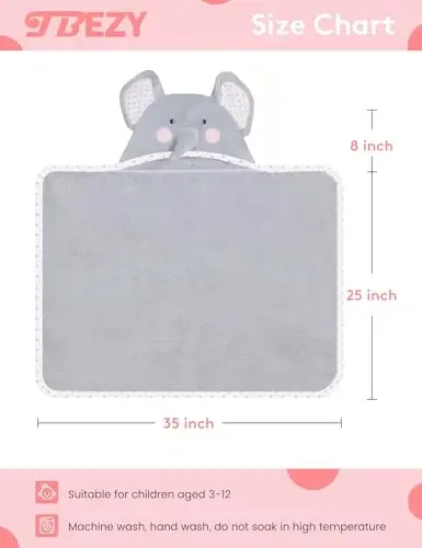 TBEZY Baby Hooded Towel with Unique Animal Design Ultra Soft Thick Cotton Bath Towel for Newborn (Elephant) - 3