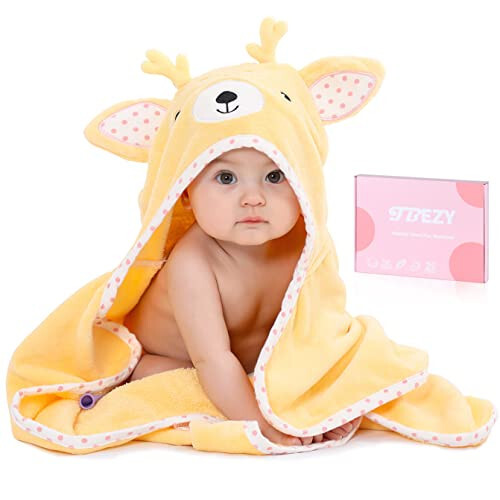 TBEZY Baby Hooded Towel with Unique Animal Design Ultra Soft Thick Cotton Bath Towel for Newborn (Fawn) - 2