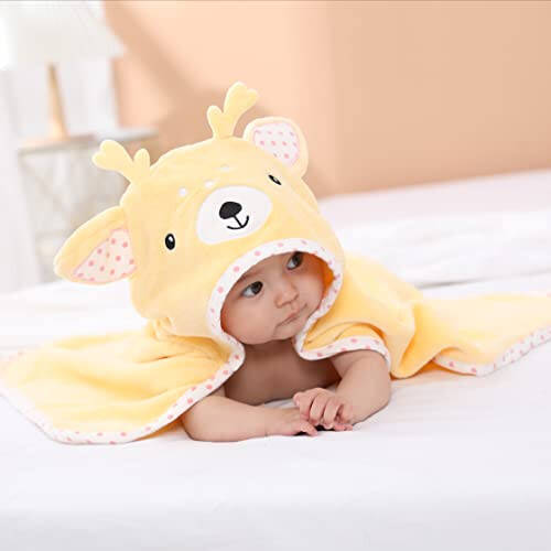 TBEZY Baby Hooded Towel with Unique Animal Design Ultra Soft Thick Cotton Bath Towel for Newborn (Fawn) - 4