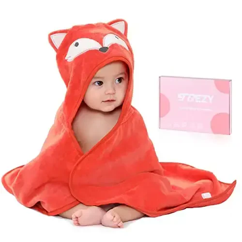 TBEZY Baby Hooded Towel with Unique Animal Design Ultra Soft Thick Cotton Bath Towel for Newborn (Fox) 
