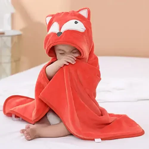 TBEZY Baby Hooded Towel with Unique Animal Design Ultra Soft Thick Cotton Bath Towel for Newborn (Fox) - 3