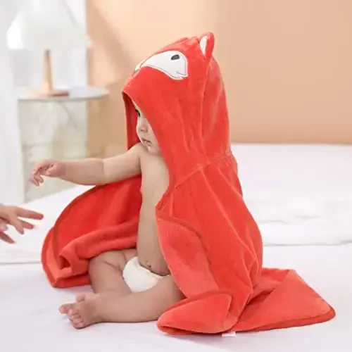 TBEZY Baby Hooded Towel with Unique Animal Design Ultra Soft Thick Cotton Bath Towel for Newborn (Fox) - 4