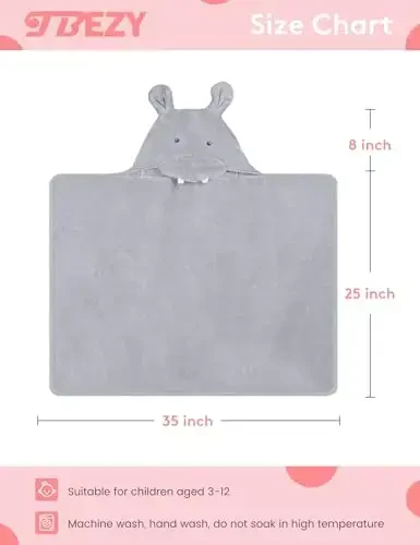 TBEZY Baby Hooded Towel with Unique Animal Design Ultra Soft Thick Cotton Bath Towel for Newborn (Hippo) - 2