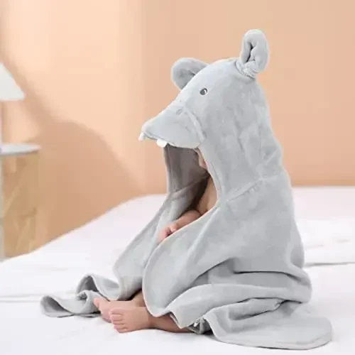 TBEZY Baby Hooded Towel with Unique Animal Design Ultra Soft Thick Cotton Bath Towel for Newborn (Hippo) - 4